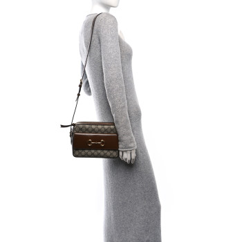 GUCCI GG Supreme Monogram Small Horsebit 1955 Shoulder Bag Beige Brown Sugar