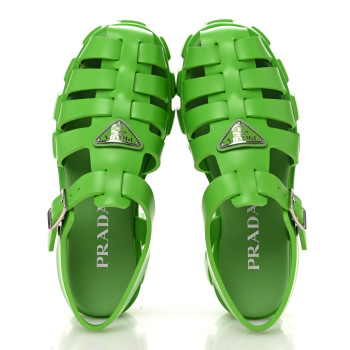 PRADA Foam Rubber Metal Triangle Logo Womens Monolith 55mm Cage Sandals 39 Mela