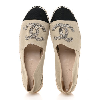CHANEL Canvas Grosgrain CC Espadrilles 40 Light Green Black