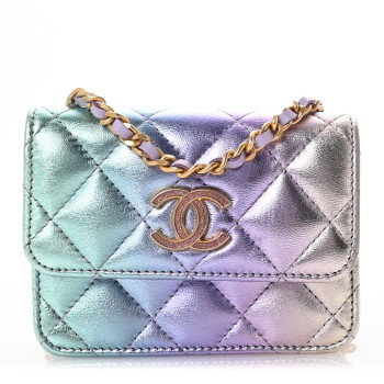 CHANEL Gradient Metallic Lambskin Quilted Flap Chain Belt Bag Pink Purple Green
