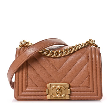 CHANEL Caviar Chevron Quilted Small Boy Flap Brown CHANEL Caviar Chevron Quilted Small Boy Flap Brown