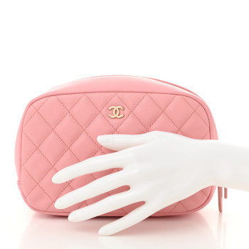 CHANEL Caviar Quilted Medium Curvy Pouch Cosmetic Case Light Pink