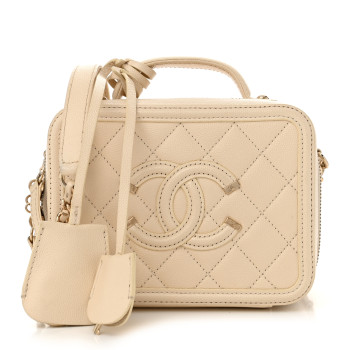 CHANEL Caviar Quilted Small CC Filigree Vanity Case White