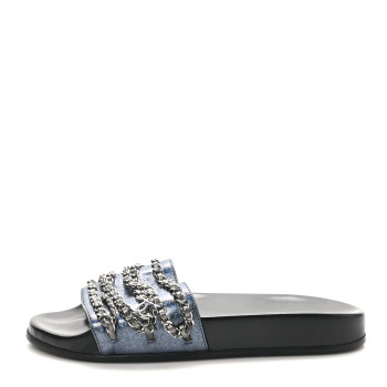 CHANEL Fantasy Lambskin Chain Flat Sandals 40 Dark Blue