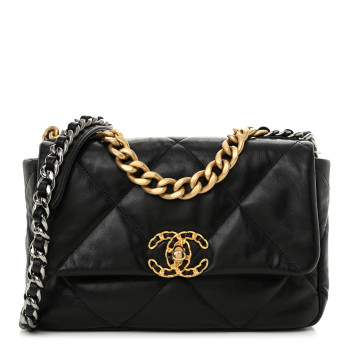 CHANEL Shing Goatskin Quilted Medium Chanel 19 Flap Black CHANEL Shing Goatskin Quilted Medium Chanel 19 Flap Black