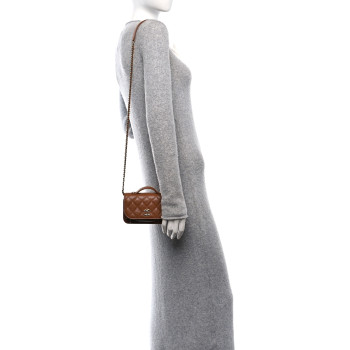 CHANEL Caviar Quilted Business Affinity Clutch With Chain Flap Camel