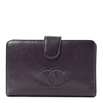 CHANEL Caviar Timeless CC Zipped Pocket Wallet Dark Purple