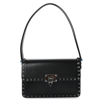 VALENTINO GARAVANI Smooth Calfskin Enamel Tonal Rockstud23 Shoulder Bag Black