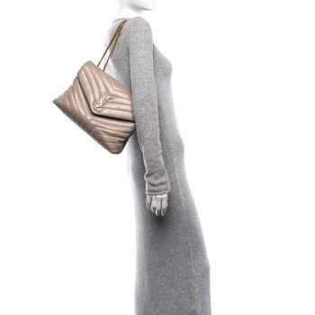 SAINT LAURENT Calfskin Y Quilted Monogram Medium Loulou Chain Satchel Light Natural