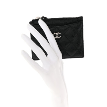 CHANEL Caviar Quilted CC Zip Card Holder Black