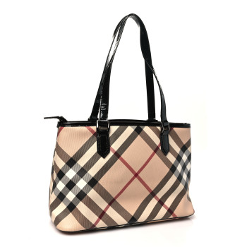 BURBERRY Metallic Calfskin Nova Check Small Nickie Tote Black