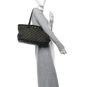 GUCCI Jacquard Black Denim GG Monogram Medium Ophidia Shopping Tote Black Ivory