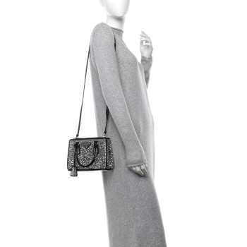 PRADA Satin Crystal Mini Galleria Double Zip Tote Metal
