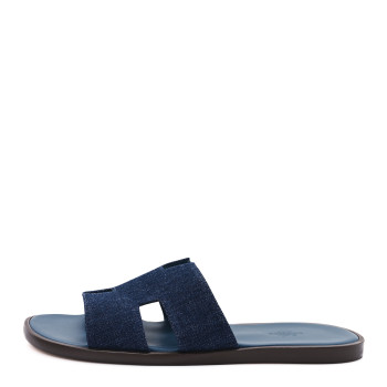 HERMES Denim Calfskin Mens Izmir Sandals 42.5 Bleu Brut Bleu Celeste