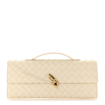 BOTTEGA VENETA Nappa Intrecciato Long Andiamo Top Handle Clutch Sea Salt