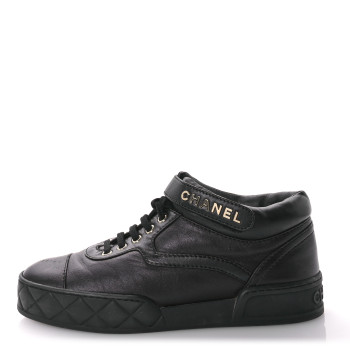 CHANEL Lambskin Logo Strap Sneakers 39.5 Black
