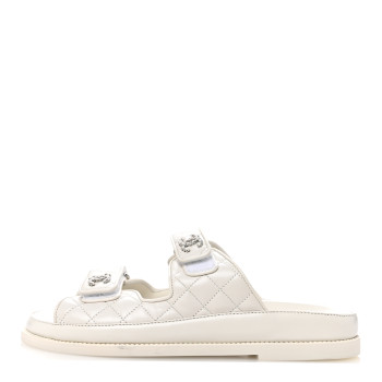 CHANEL Lambskin Quilted Velcro Dad Chain CC Slide Sandals 39 White CHANEL Lambskin Quilted Velcro Dad Chain CC Slide Sandals 39 White