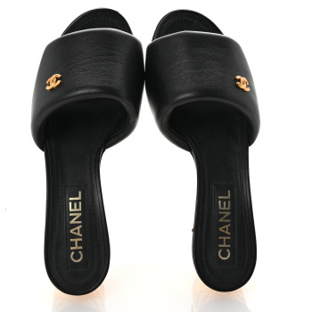 CHANEL Lambskin Chain CC Mules 37.5 Black Gold