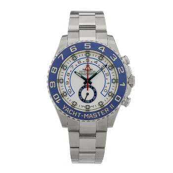 ROLEX Stainless Steel 44mm Oyster Perpetual Date Yacht-Master II Watch White 116680