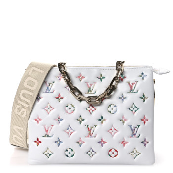 LOUIS VUITTON Lambskin Embossed Monogram LV Garden Coussin PM Cream