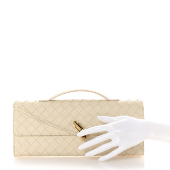 BOTTEGA VENETA Nappa Intrecciato Long Andiamo Top Handle Clutch Sea Salt