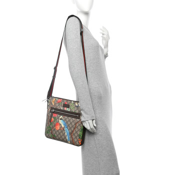 GUCCI GG Supreme Monogram Tian Web Medium Flat Messenger Beige Multicolor New Acero