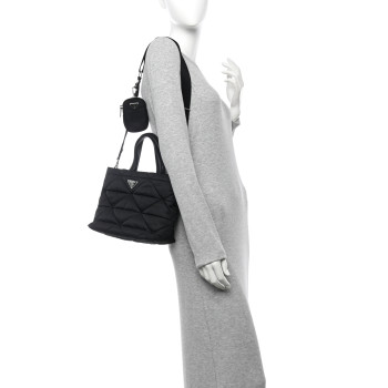 PRADA Re-Nylon Nappa Triangle Quilted Padded Double Handled Zip Pocket Tote Black
