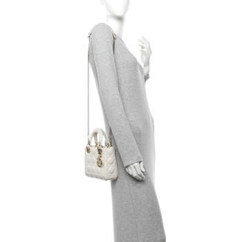 CHRISTIAN DIOR Lambskin Cannage Mini Lady Dior White