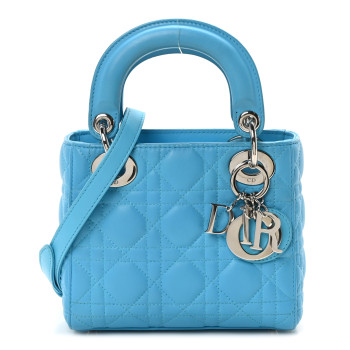 CHRISTIAN DIOR Lambskin Cannage Mini Lady Dior Blue