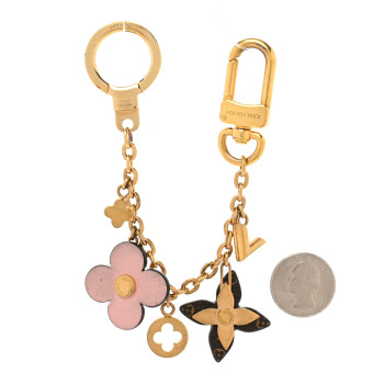 LOUIS VUITTON Brass Monogram Blooming Flowers Bag Charm Key Holder Rose Ballerine