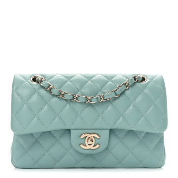 CHANEL Caviar Quilted Small Double Flap Light Blue