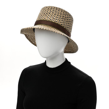 HERMES Straw Adele Panama Hat 58 Naturel Marron Jaune