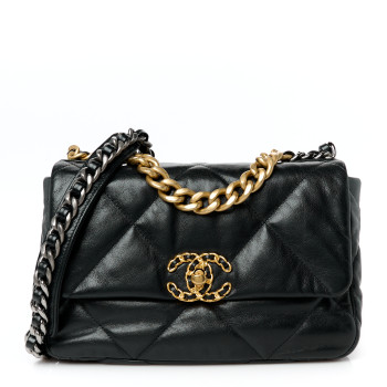 CHANEL Goatskin Quilted Medium Chanel 19 Flap Black