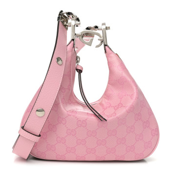 GUCCI GG Crystal Coated Canvas Monogram Web Small Attache Shoulder Bag Pink