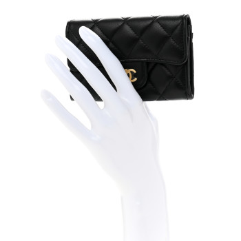 CHANEL Lambskin Quilted Flap Card Holder Wallet Black