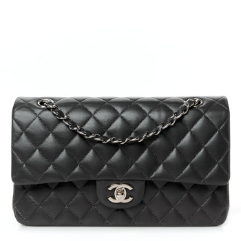 CHANEL Lambskin Quilted Medium Double Flap Dark Grey