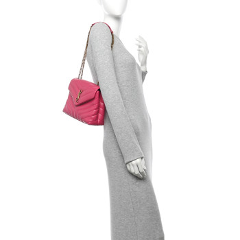SAINT LAURENT Calfskin Y Quilted Monogram Small Loulou Chain Satchel Fresh Fuchsia