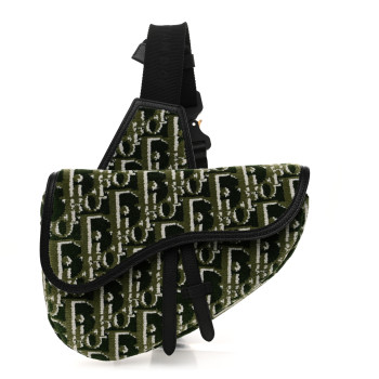 CHRISTIAN DIOR Velvet Oblique Mens Saddle Bag Black Green