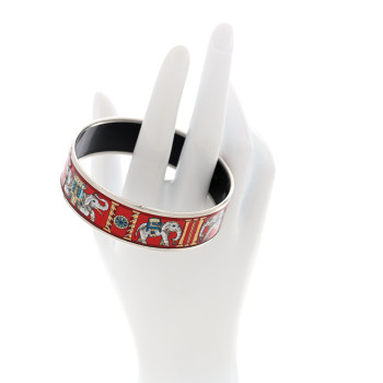 HERMES Enamel Printed Torana Elephants Wide Bracelet 70 Rouge