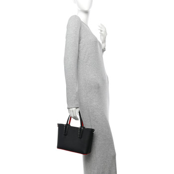 CHRISTIAN LOUBOUTIN Calfskin Empire Spiked Mini East West Cabata Shopper Tote Black
