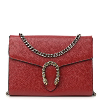 GUCCI Calfskin Mini Dionysus Chain Wallet Hibiscus Red
