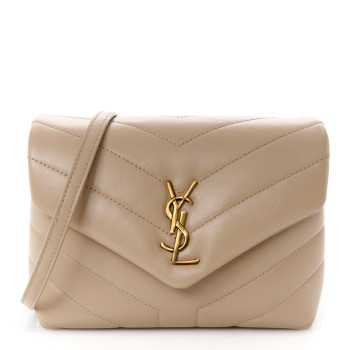 SAINT LAURENT Calfskin Y Quilted Monogram Toy Loulou Crossbody Bag Dark Beige