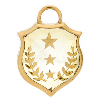 FOUNDRAE 18K Yellow Gold Rock Crystal Small Per Aspera Ad Astra Sealed Gemstone Crest Pendant