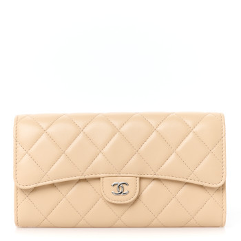 CHANEL Lambskin Quilted CC Large Gusset Flap Wallet Beige