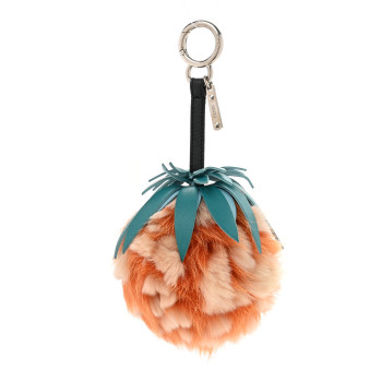 FENDI Fox Rabbit Fur Nappa Pineapple Bag Charm Orange Multicolor
