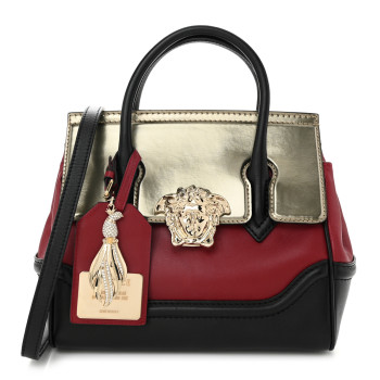 VERSACE Metallic Grained Calfskin Medium Palazzo Empire Bag Gold Red Black