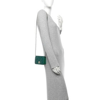 CHANEL Lambskin Crystal Diamante Clutch With Chain Green
