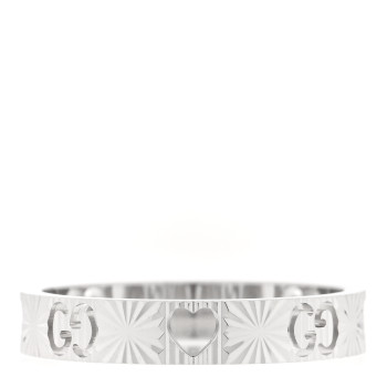 GUCCI 18K White Gold Icon Heart Band Ring 61 9.5