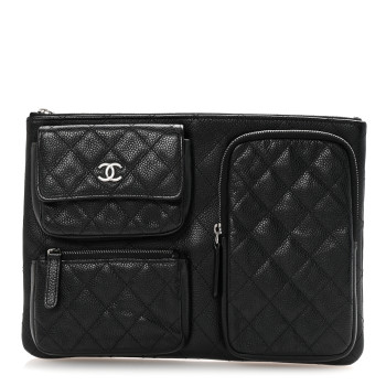 CHANEL Caviar Quilted Zipped Multi Pouch Black