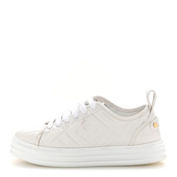 FENDI Nappa FF Embossed Rise Low Top Sneakers 37 White